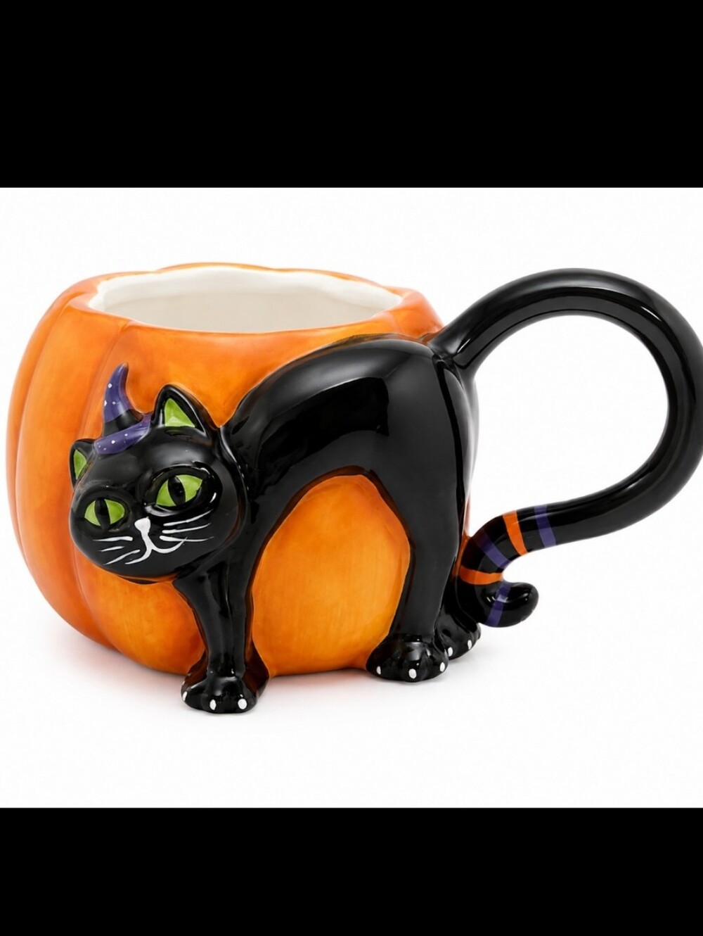 Halloween blue sky clayworks pumpkin cat mug